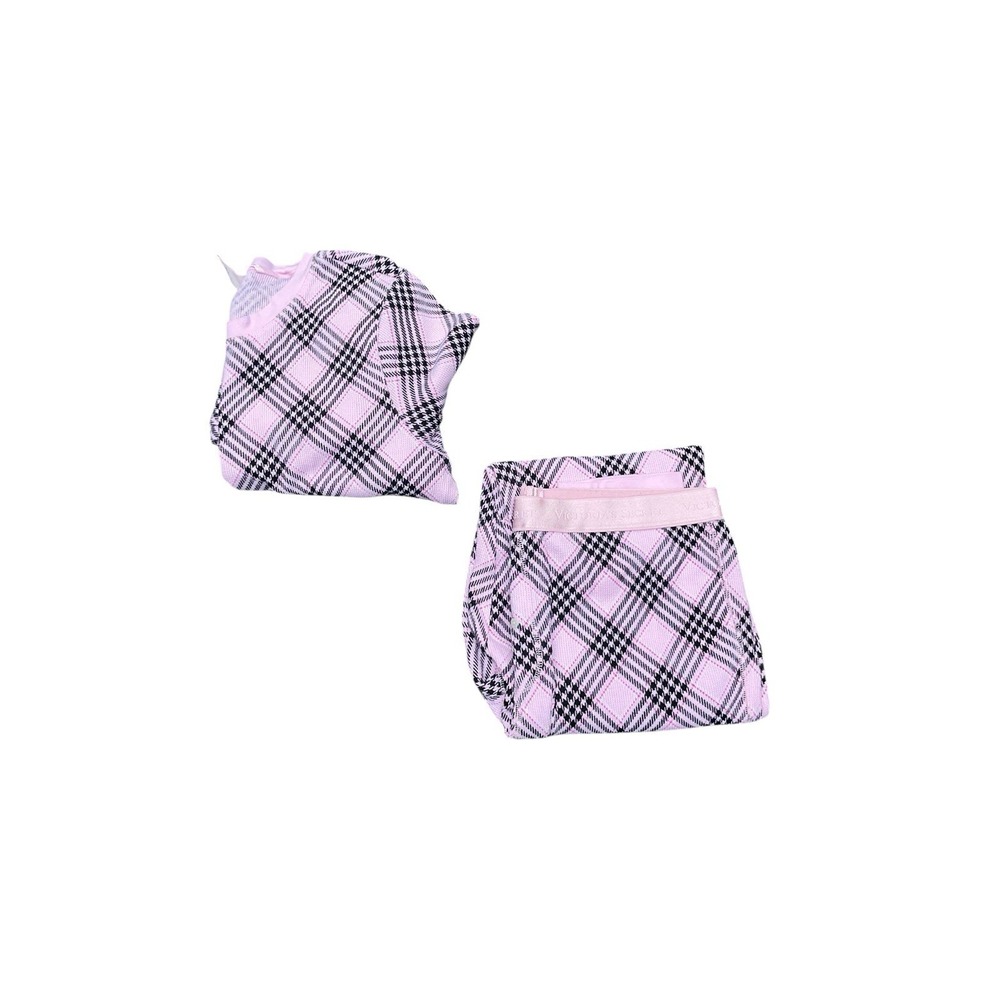 Victoria's Secret Thermal Long Jane John‎ PJ Pajama Set Large Pink Plaid Cotton